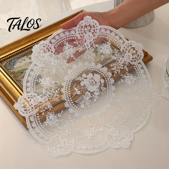 White Lace Coaster for Dining Retro Round Doily, Embroidered Floral Coaster, 13 Inch Doily Wedding Sheer Placemat Wedding, Tea Party Table Decor