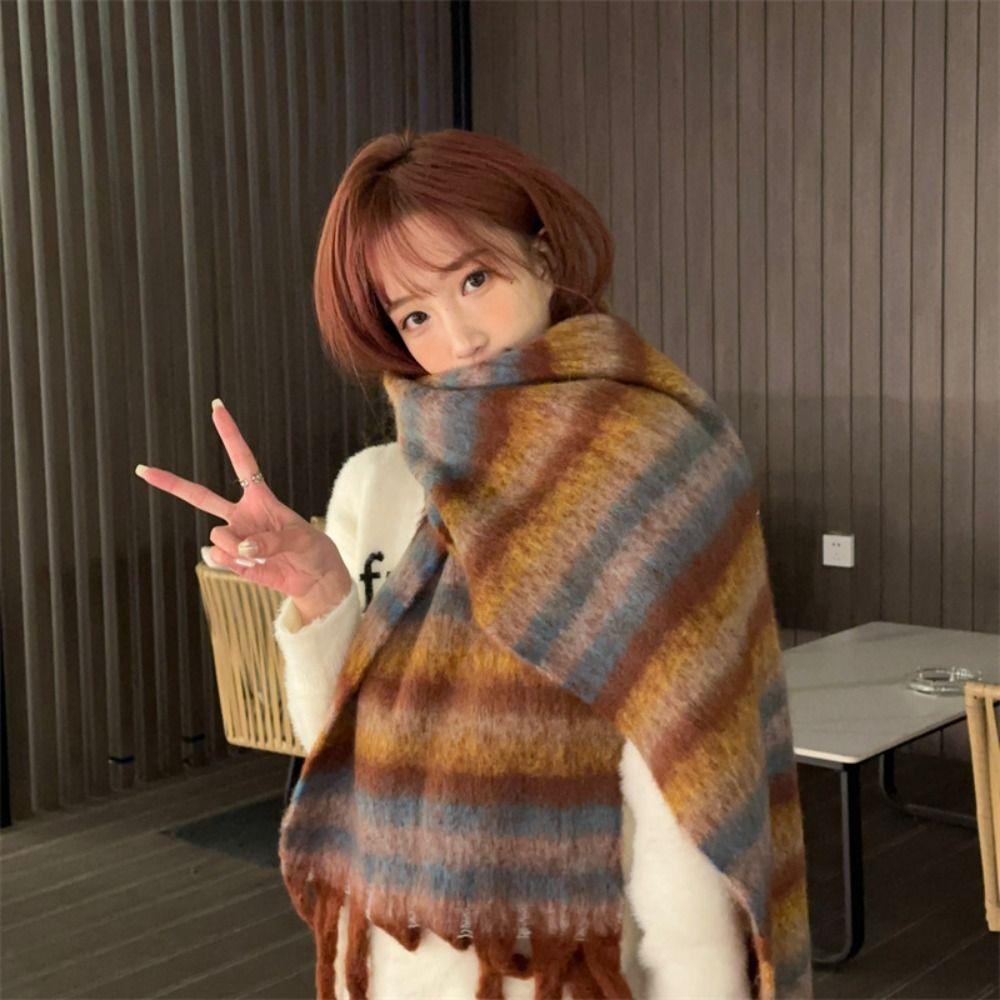 Soft Long Tassel Scarves Warm Thickened Shawl Wrap Retro Winter Cashmere Scarf  Women