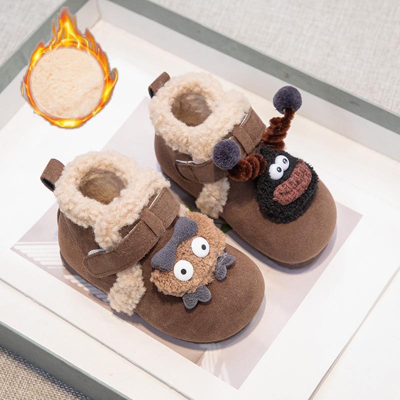 

Girls Birkenstock Shoes Winter New Fashionable Children s Leather Shoes for Girls with Fleece Lining, Thickened and Warm Furry Cotton Shoes 26-31One Hand Shot6Double коричневий