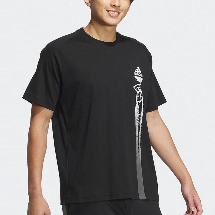 Adidas Logo Letter Print Pattern Round Neck Short Sleeve T-Shirt Men T-Shirts Black JF0798