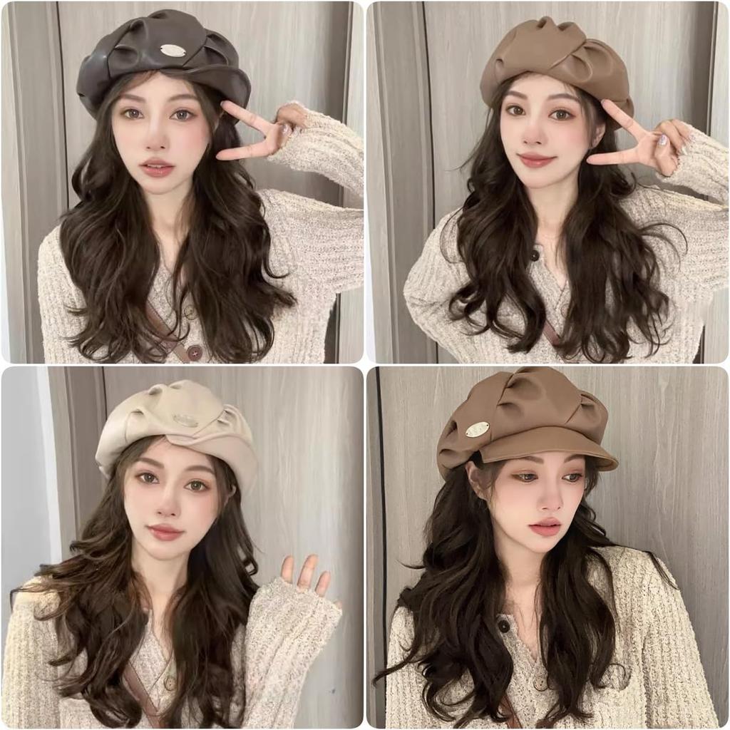 PU Leather with UV Slimming [Qzkouma] Women's Casquette, Hat, Autumn/Winter Cap, Brim, Protection, Effect, Stylish, PYUB-170 (Black)