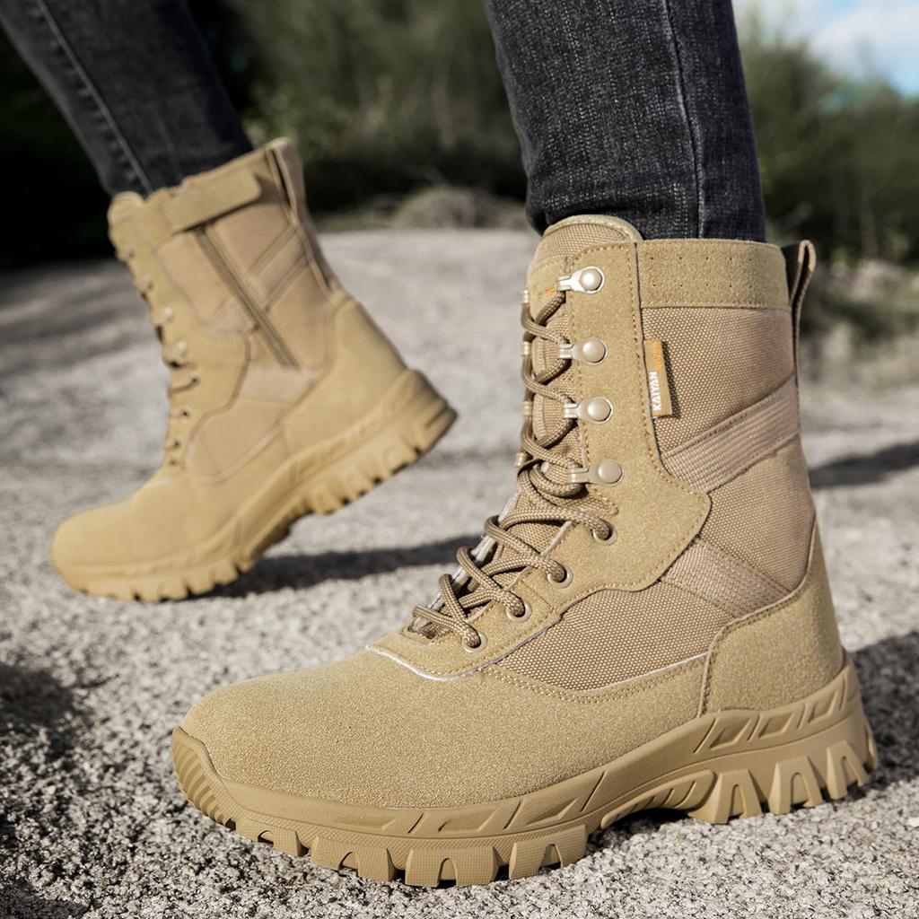 Male Desert Combat Boots Side Zipper Male Boots Outdoors Men's Hiking Shoes Training Tactical Boots Wear Resistant Men Shoes