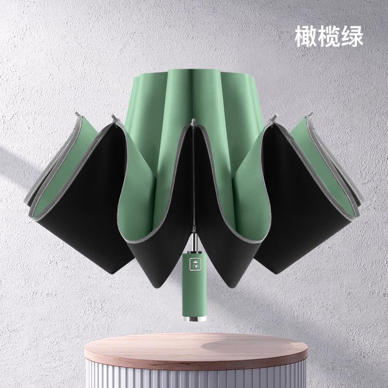 New 10-bone double keel vinyl automatic car reverse umbrella hemming reflective and wind-resistant umbrella
