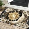 Golden Sunflower Moon Rug for Boho Chic Interiors | Elegant Floral and Celestial Design for Living Spaces Skid resistant carpet