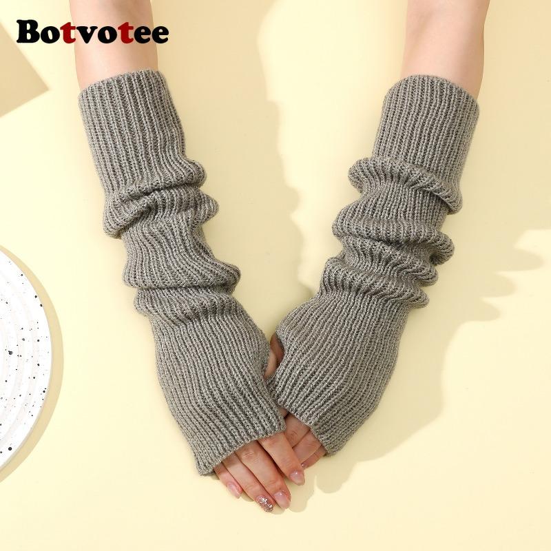 Botvotee Arm Warmers Free Shipping Sleeves for Women Y2k Accessories Knit Warm Winter Extend Sleeves Fingerless Gloves Black