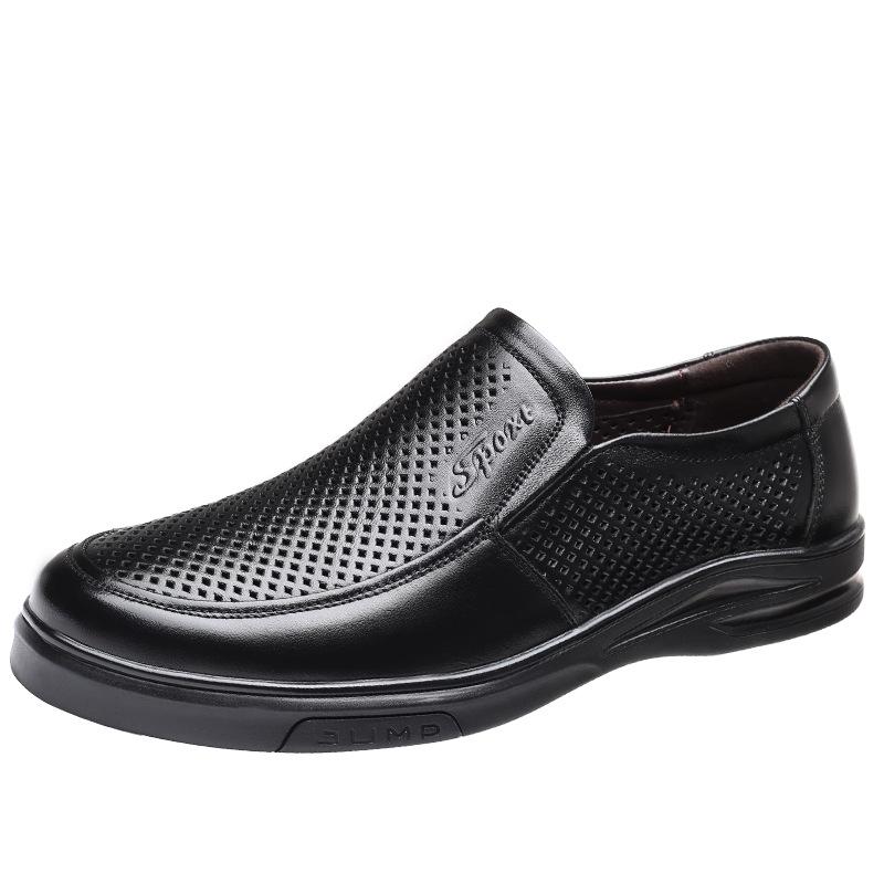 Leather Shoes Men's 2024 New Business Dress Hollow Breathable Hole Sandals Men's Leather Middle-aged and Elderly Dad Casual Shoes
