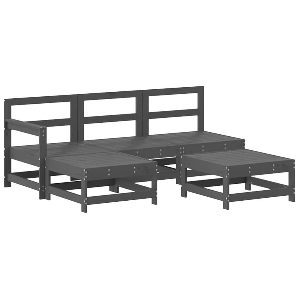 5 Piece Garden Lounge Set with Cushions Gray Solid Wood