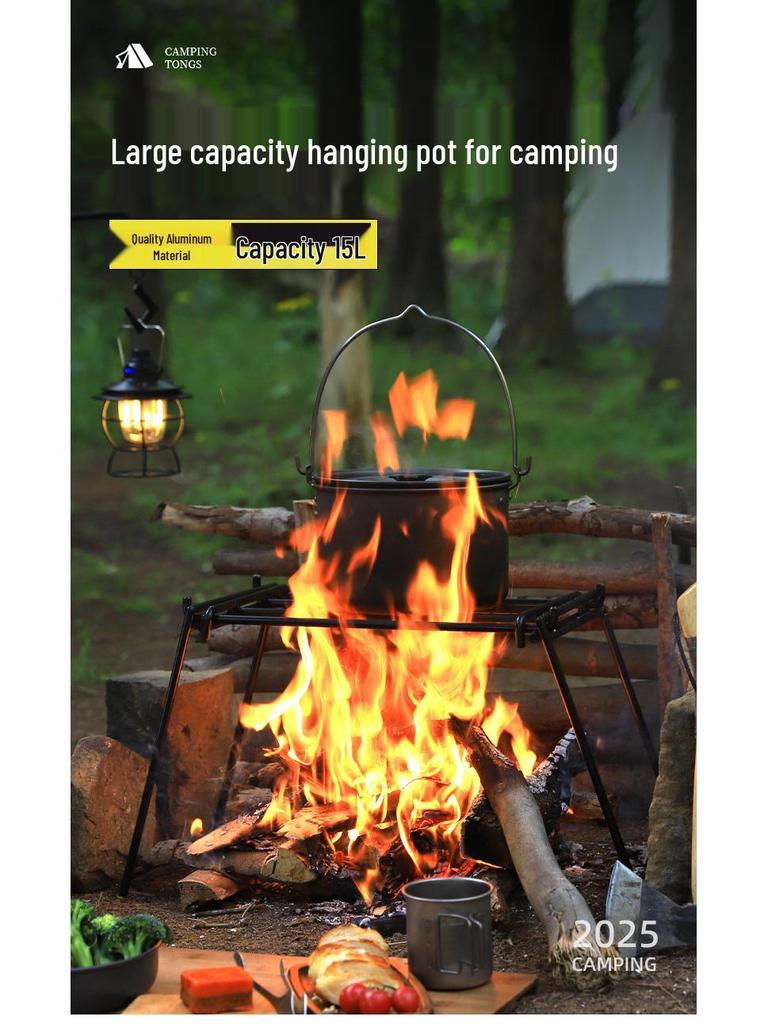 Large Outdoor Aluminum Hanging Pot Set for Camping and Picnics (5-8 Person)