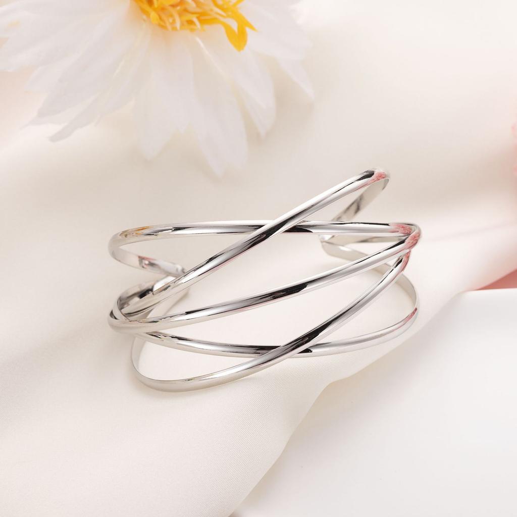 Stainless Steel Multi Layer Crossing Bangles for Women Girls Open Adjustable Arm Cuff Bracelets Special Design Jewelry Gifts