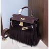European and American Retro Suede Fringed Keli Bag 2025 New Autumn and Winter Leather Women's Bag Lock Fashion Portable Shoulder Bag