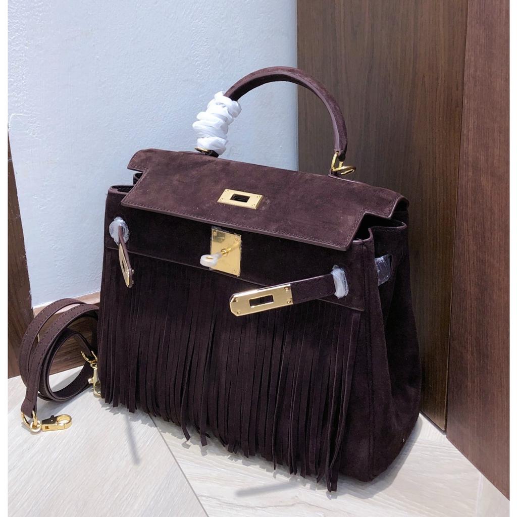 European and American Retro Suede Fringed Keli Bag 2025 New Autumn and Winter Leather Women's Bag Lock Fashion Portable Shoulder Bag