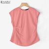 ZANZEA Women Round Neck Sleeveless Twisted Side Casual Elegant Tank Tops