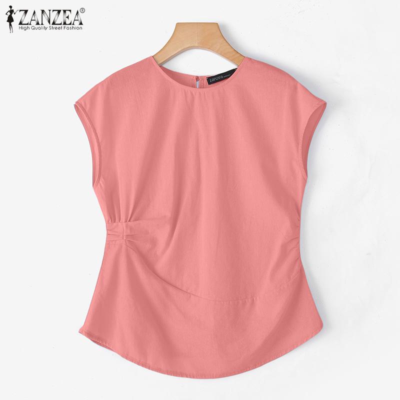 ZANZEA Women Round Neck Sleeveless Twisted Side Casual Elegant Tank Tops