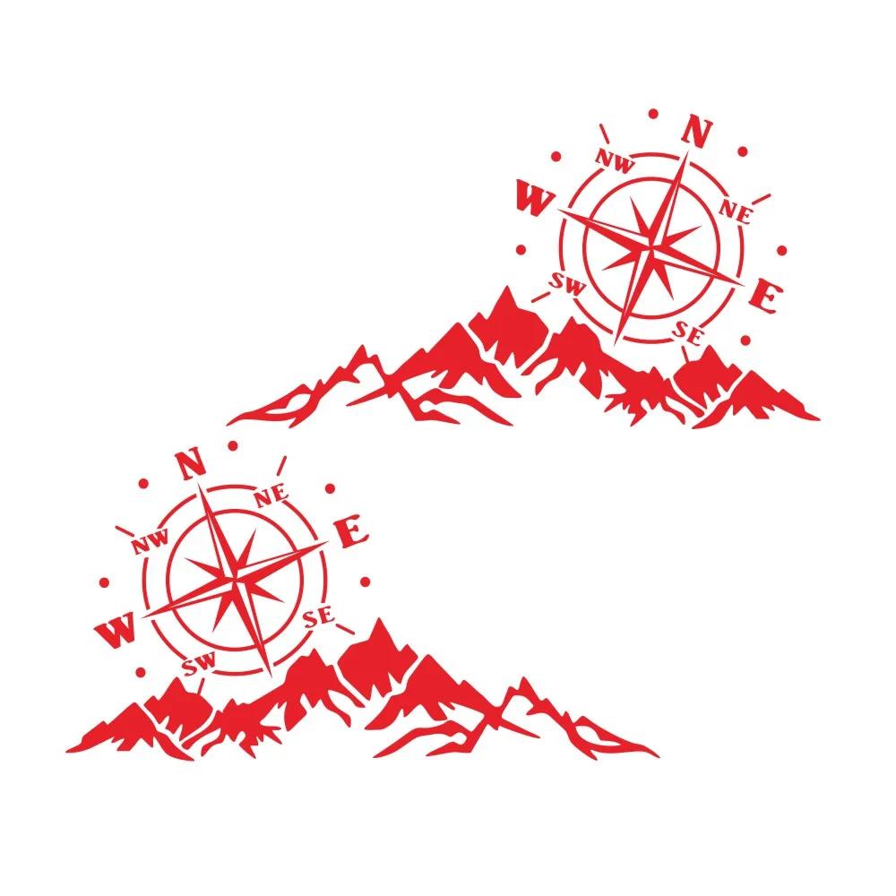 Car Sticker 2PCS Mountain Adventurers Compass Graphics Decoration Rv Camper Truck Truck Door Waist Line Hood Decal,56*30CM