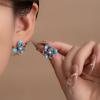Ethnic Style Blue Flower Pearl Stud Earrings Personalized Niche Earrings Fashion Temperament High-End Earrings