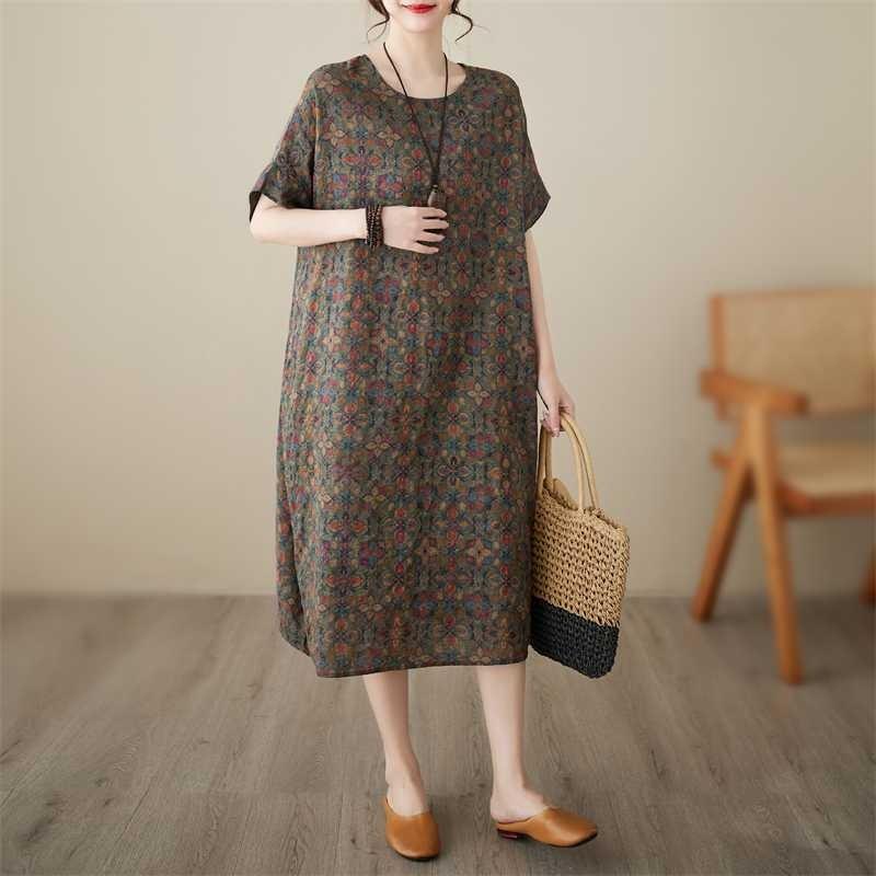Vintage Flower Literary Knee-length Mid-length Dress Temperament Female