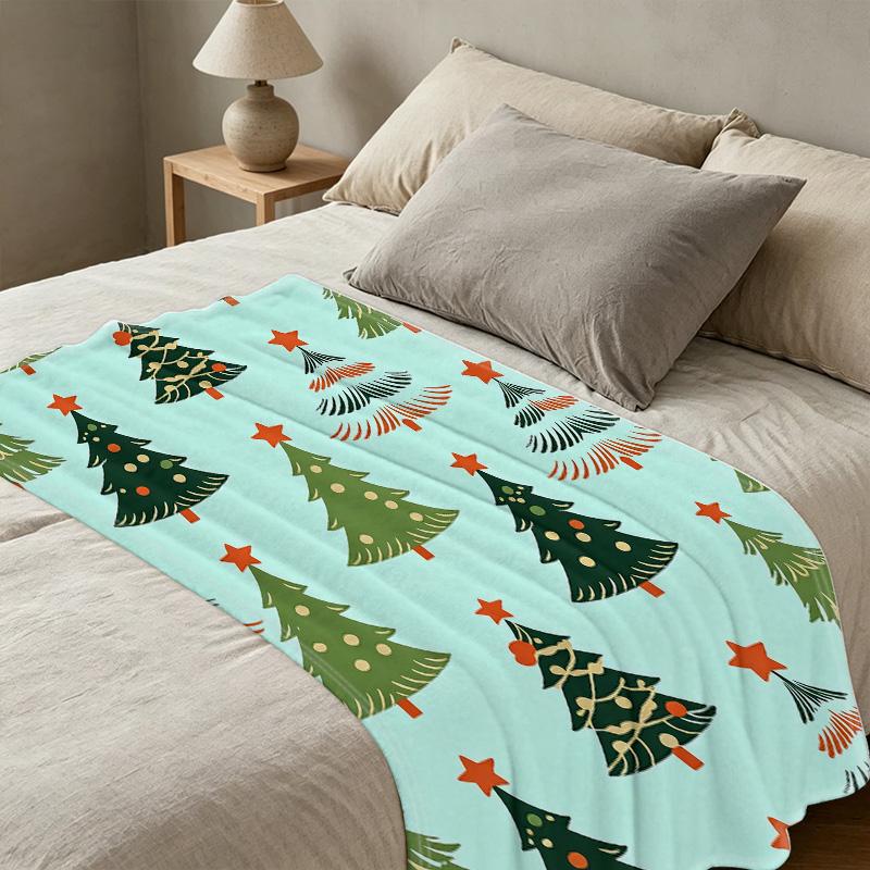 Plush Flannel Blanket | Machine Washable - Soft Warm Christmas Tree Design, Cozy Throw for Home, Office Winter Naps & Christmas