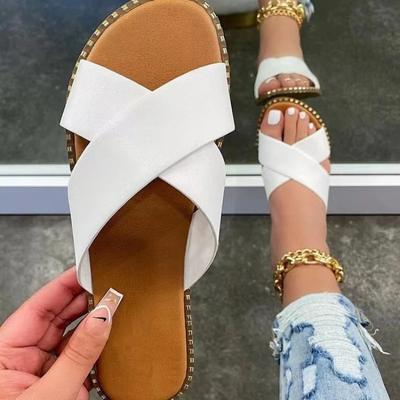Sandals Women 2024 New Large-Sized Flat Flat Casual Cross Style Sandalias Shoes   Light Slides Shoes for Women