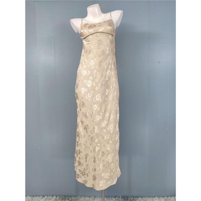 Trade Order Cross-Border Quick Sale Exquisite Jacquard Print Sling Backless Gyaru Tight Figure Flattering Chest Emphasizing Jumpsuit Long Dress
