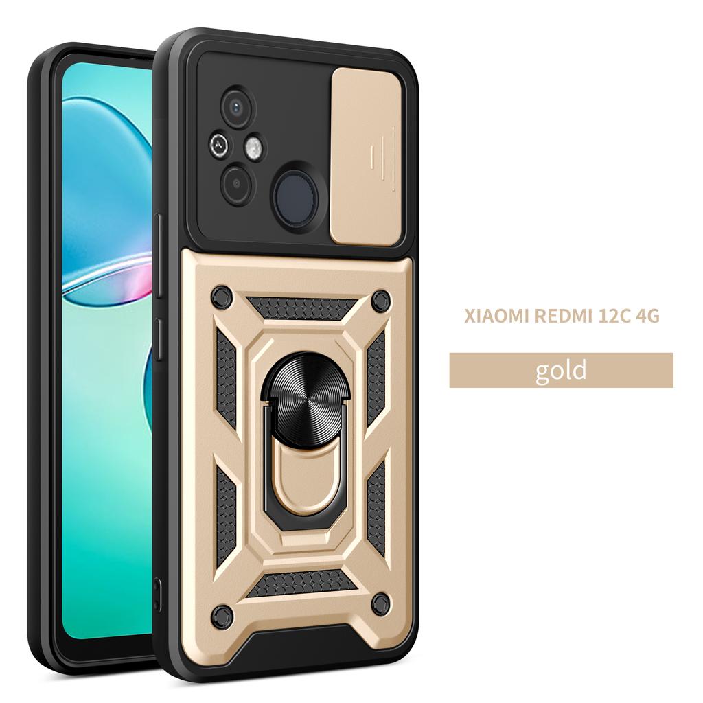 For Xiaomi Redmi 12C Case Redmi 12C 4G Cover Redmi 11A Magnetic Ring Holder Armor Phone Case Slide Camera Protect Back Cover