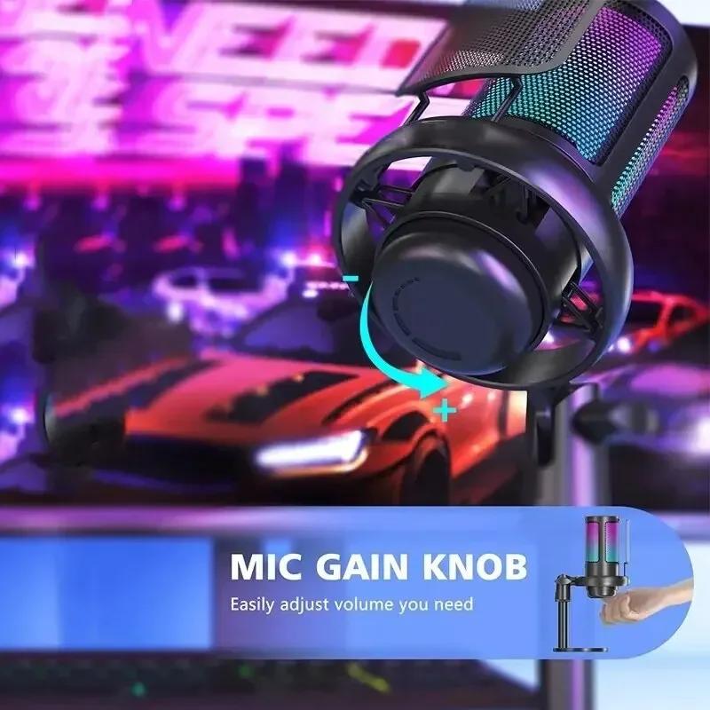 Professional USB Studio Microphone for PC Streaming Gaming YouTube Video Singing Gaming Recording PS4 RGB Anti-Spray Microfone