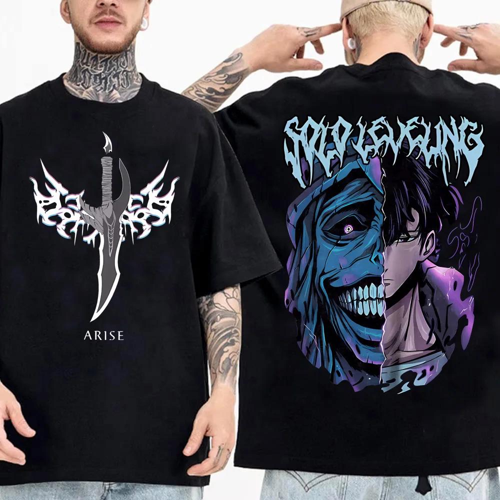 High Quality Soft Tshirt Japanese Anime Solo Leveling T Shirt Men Sung Jinwoo Cartoon Graphic Tees Harajuku Short Sleeve