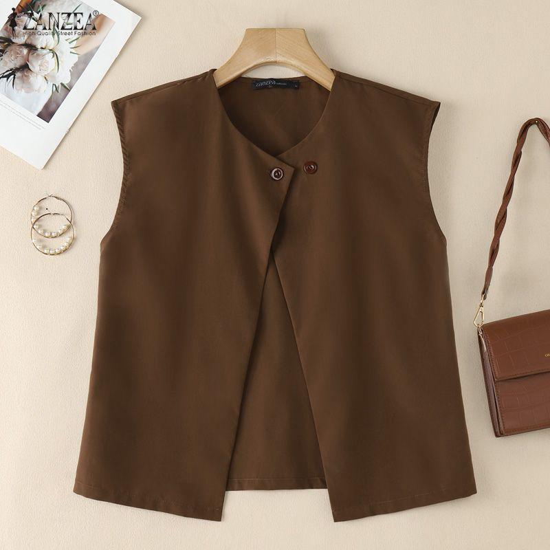 ZANZEA Women Casual Round Neck Solid Color Sleeveless Vest Tops