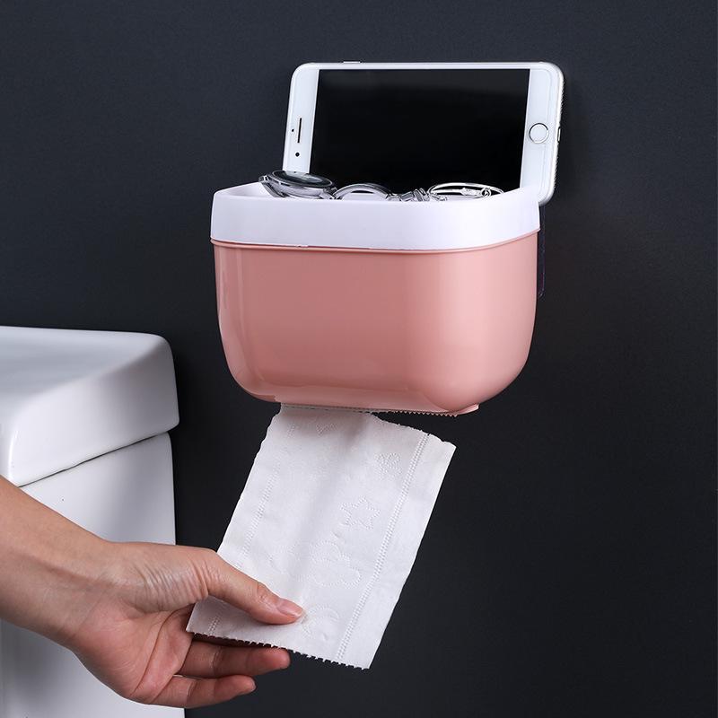 Waterproof Punch-Free Toilet Paper Holder with Storage Rack for Bathroom