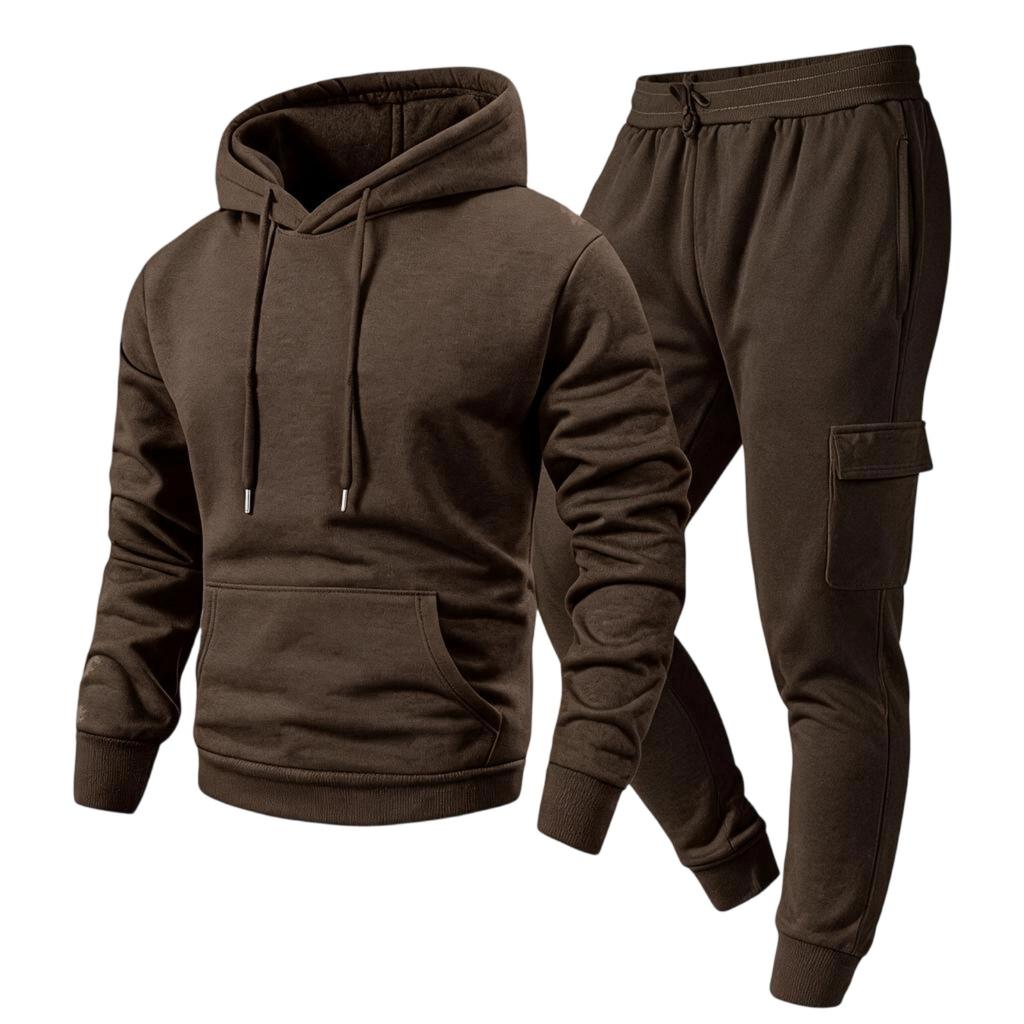 Men's Casual Outdoor Sports Two-Piece Set - Color Sweatshirt and Elastic Waist Cargo Jogger Pants