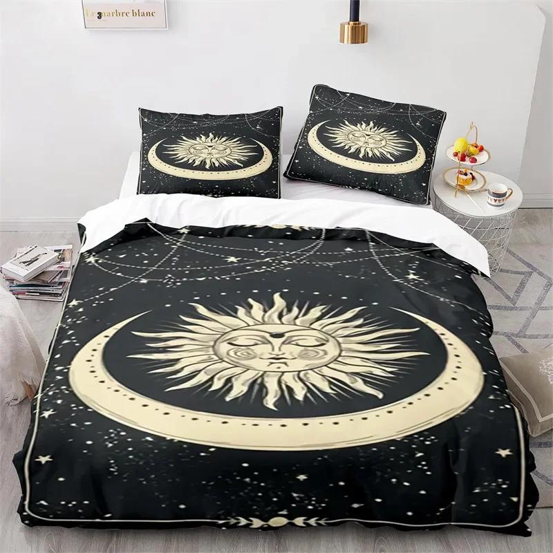 Boho Sun and Moon Duvet Cover Mysterious Astrology Bedding Set Microfiber Witch Wiccan Fortune-Telling Tarot Cards Quilt Cover