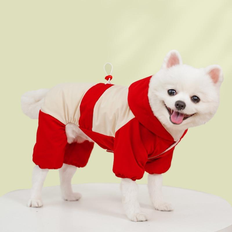 

Pet Clothing, Hairless Cat Autumn and Winter Four-legged Clothes, Dog Cotton-padded Clothes, Dog and Cat Outdoor Ski Suits, Down Jackets XS красный/бежевый