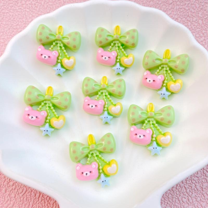 10Pcs New Cute Cartoon Little Bear Bow Series Flat Back Resin Cabochons DIY Jewelry Craft Decoration Accessorie