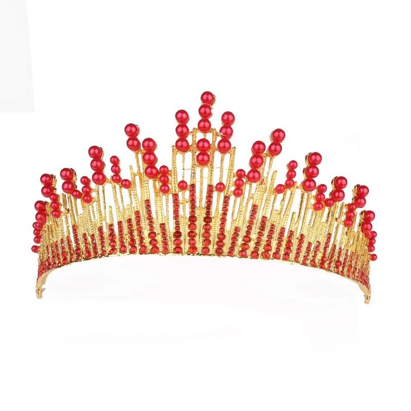 Hot Selling European Baroque Bridal Alloy Diamond Pearl Crown Headdress Crown Phoenix Crown Hair Accessory Rhinestone Highlight