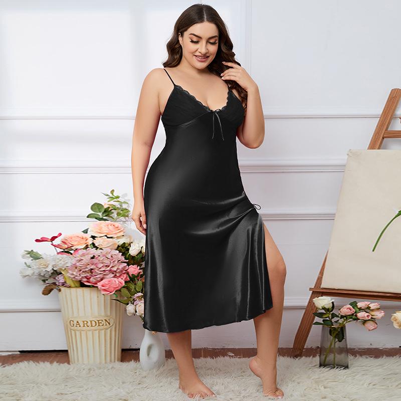 Yaoting Women's Plus Size Ice Silk Camisole Nightdress for Summer - CQ311