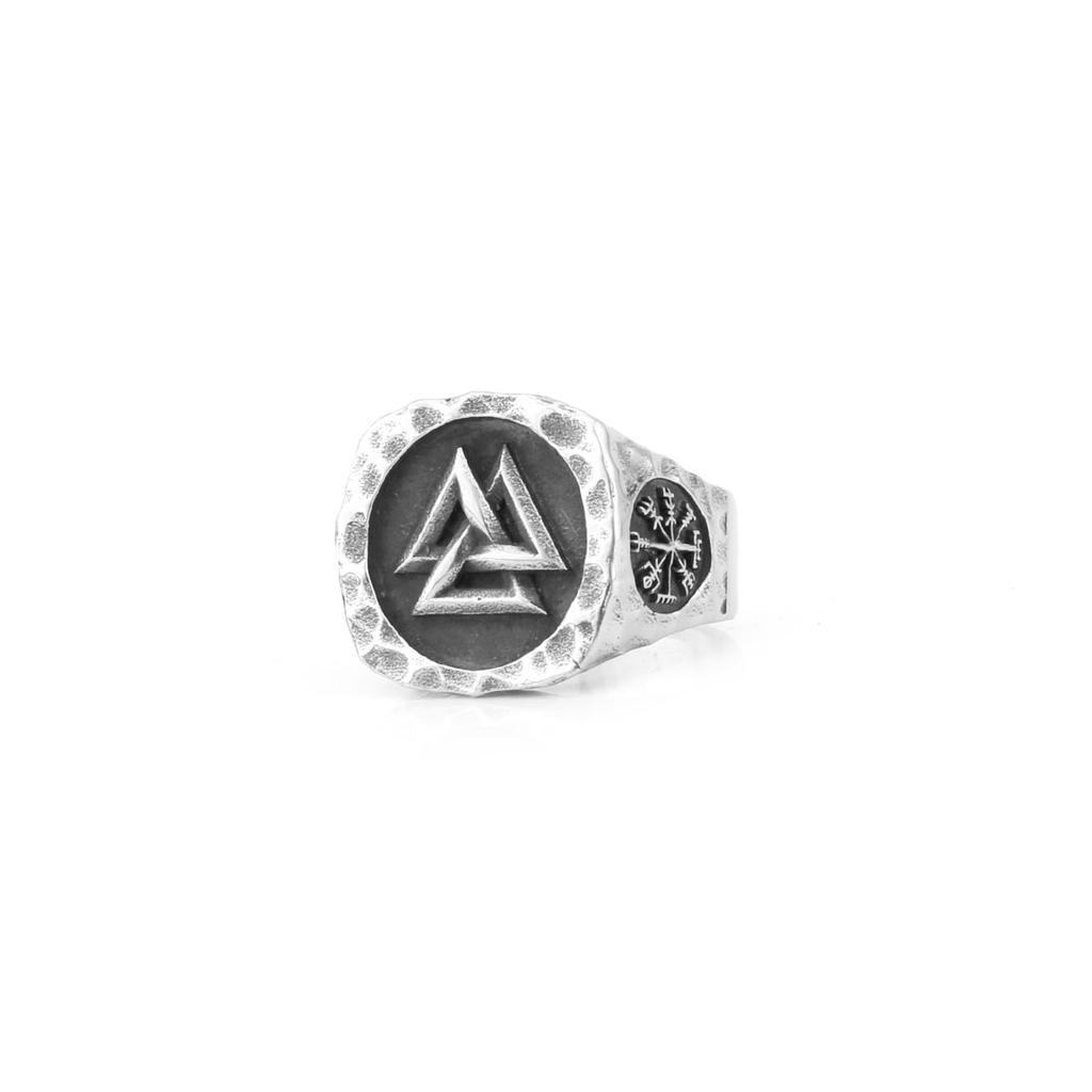 Vintage Nordic Valknut Ring Stainless Steel Viking Celtic Knot Ring Norse Compass Amulet Jewelry For Men