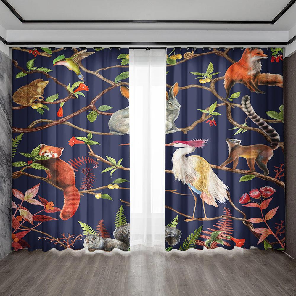 2PC Home Decoration Curtains With Black Background Flowers And Rod Pocket Curtains, Kitchen, Coffee Shop, Living Room, Balcony