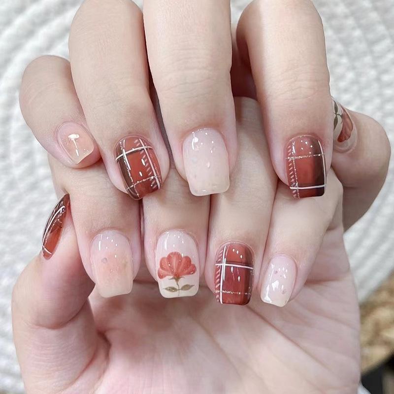 Huanhuan Press-On Nails: White Boiled Water, Concubine Hua Style, Transparent Nude, Ganlu Temple Manicure