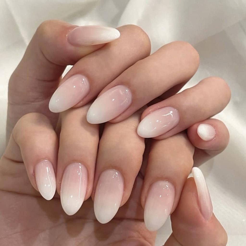 Hot-selling gradual change wearing nail French white simple manicure almond-shaped false nail wearing nail piece