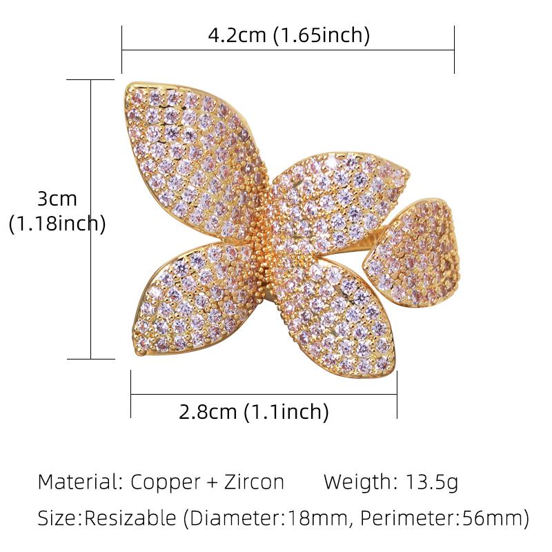 New Fashion Luxury Cubic Zirconia Women's Rings Oversized Butterfly Flower Rings for Women Open Resizable Female Engagement Ring