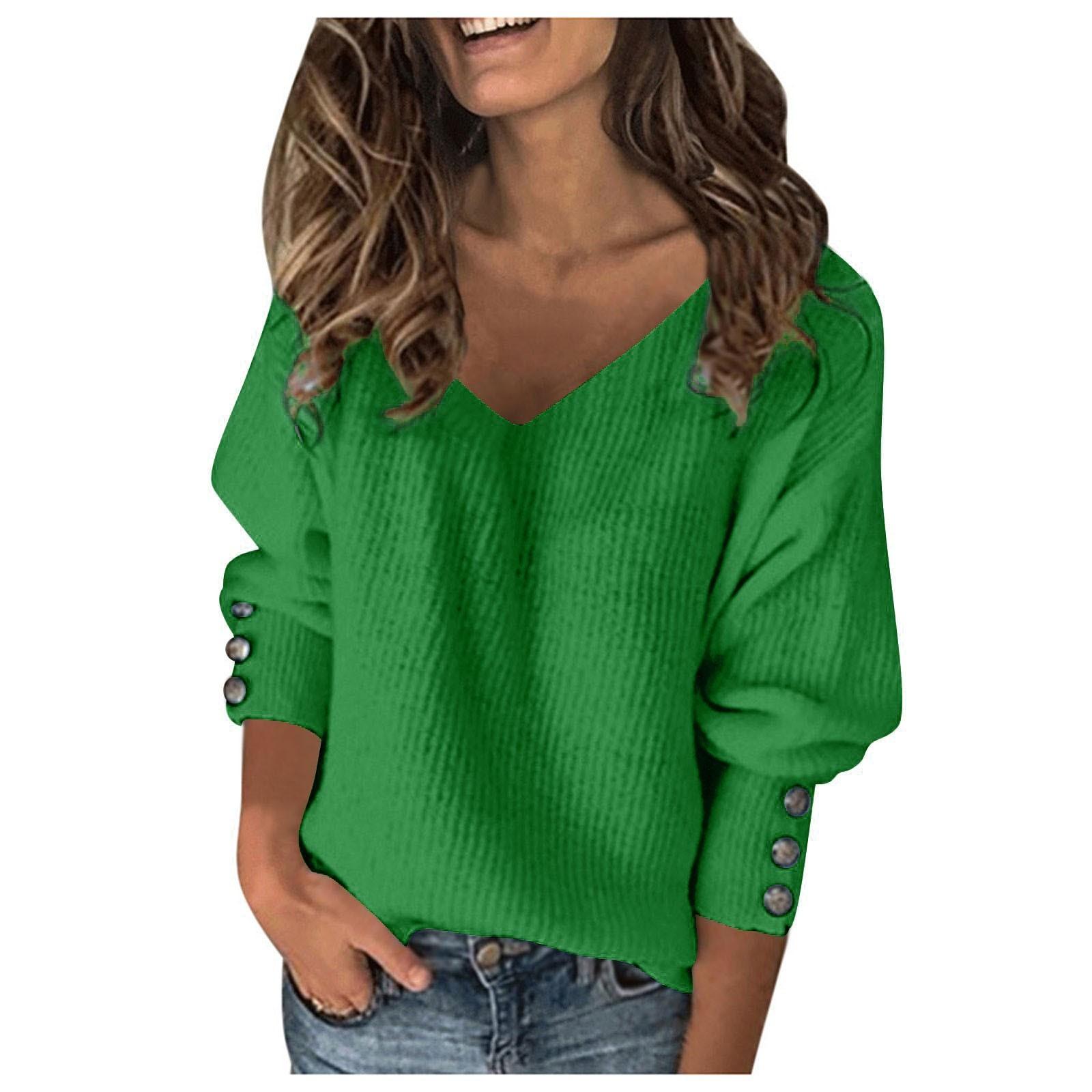 

Женский однотонный вязаный сексуальный свободный свитер с длинными рукавами и v-образным вырезом XXXXL