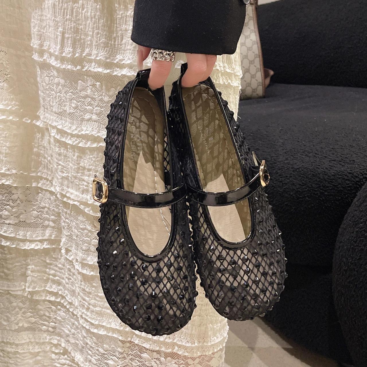 

Роскошные сетчатые туфли Мэри Джейн, украшенные кристаллами, элегантные фирменные балетки со стразами, женские лоферы из блестящей сетки 35