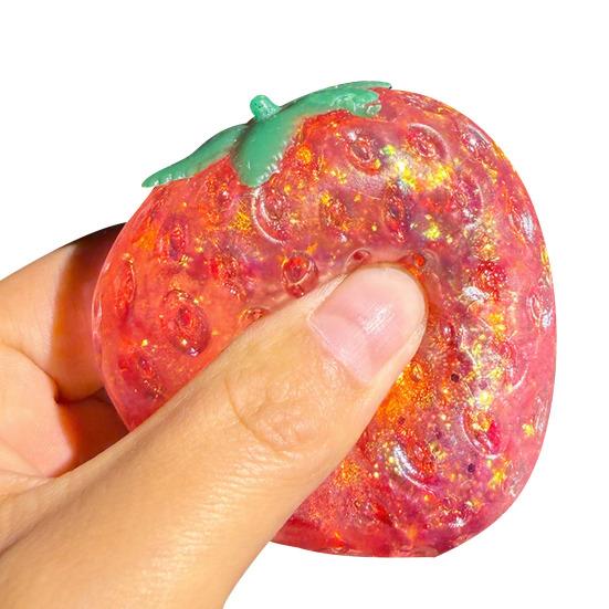 Clear Glitter Strawberry Squeeze Toy Slow Rebound Stress Relief Simulated Fruit Fidget Toy Anti-anxiety Sensory Ball Decompression