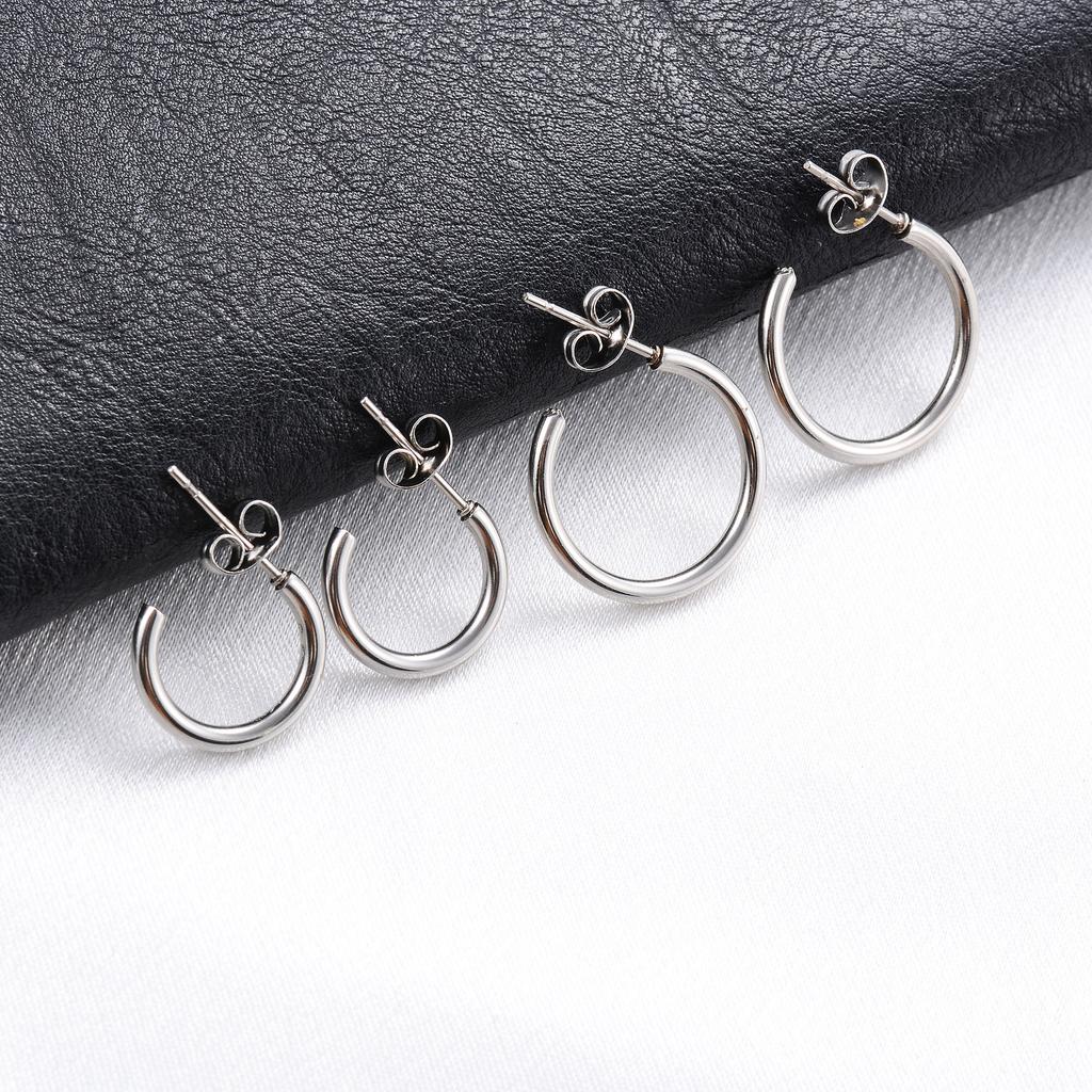 15/20mm Minimalist Stainless Steel Round Circle Loop Earrings for Women Smooth C Shape Hoop Huggie Ear Jewelry Accessories