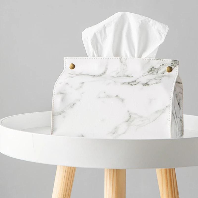 Chic Tissue Case Box Container PU Leather Marble Pattern Home Car Towel Napkin Papers Dispenser Holder Box Case Table Decoration