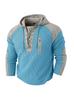 Men's Drawstring Hoodie Waffle Color Block Casual Athletic Sweatshirt Pullover