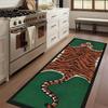 Green Background Tiger Runner Rug Anti Slip Washable Retro Animal Print Long Kitchen Hallway Floor Home Decor