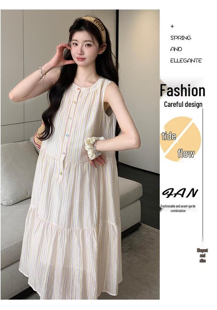 Korean Style Fresh Fashion Sleeveless Pleated Maternity Dress for Summer 2026