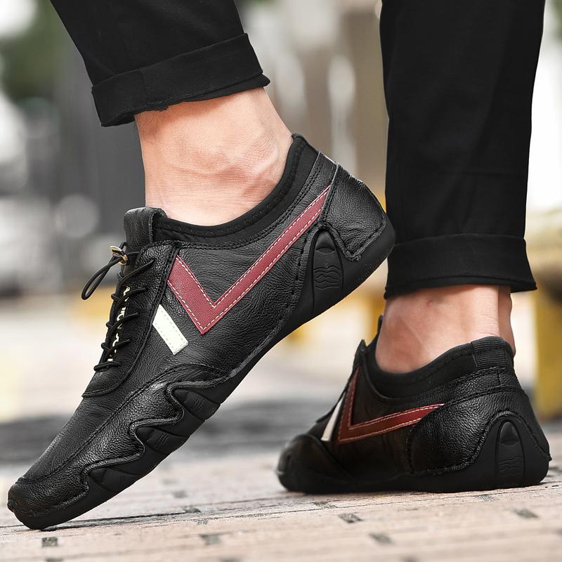 Men Leather Shoes Versatile Daily Sneakers Casual Loafers Comfortable Soft Driving Anti-slip Wearable Walking Shoes Flats Shoes