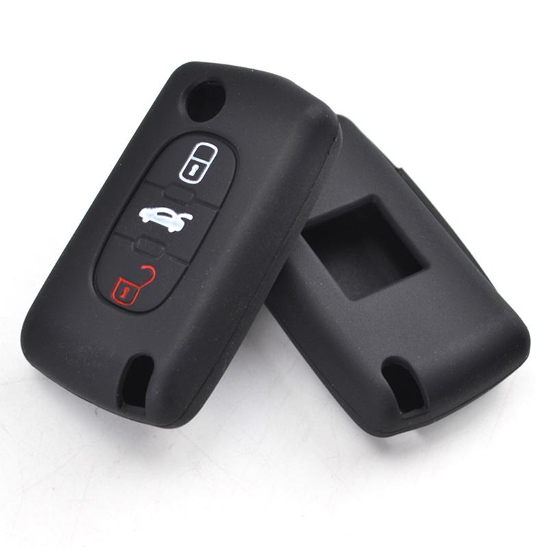 Silicone 3 Button Flip Key Case Remoter Cover Key Fob Pocket For PEUGEOT 107 307 308 406-408
