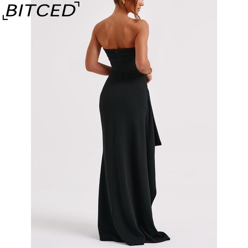 BITCED Women's Strapless Evening Gown Seductive Open-back Dress with High Side Slit Long Party Dress
